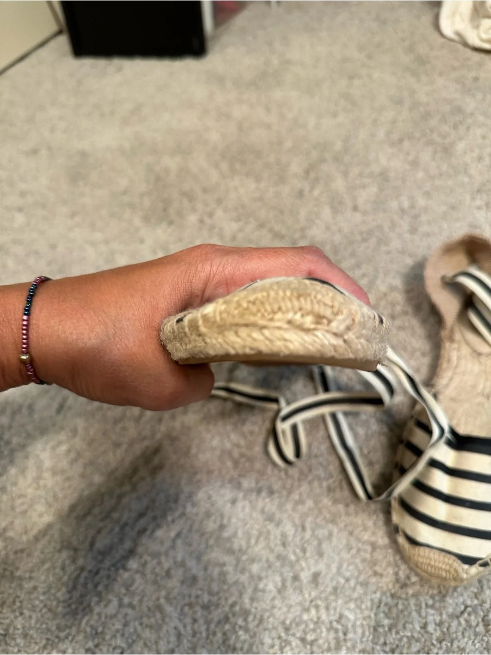 Soludos Black & White Striped Ankle-Tie Espadrille Flats